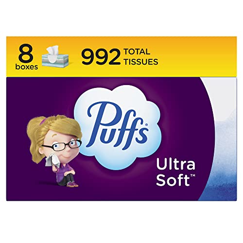 Puffs Ultra Soft Non-Lotion Facial Tissue, 8 Family Boxes, 124 Facial Tissues per Box