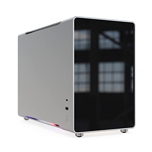 Mini ITX Case, Aluminum PC case Silver, Desktop DIY Computer Chassis 240Water Cooling/Air Cooling SFX Power Type C Case with Black Tempered Glass Panel