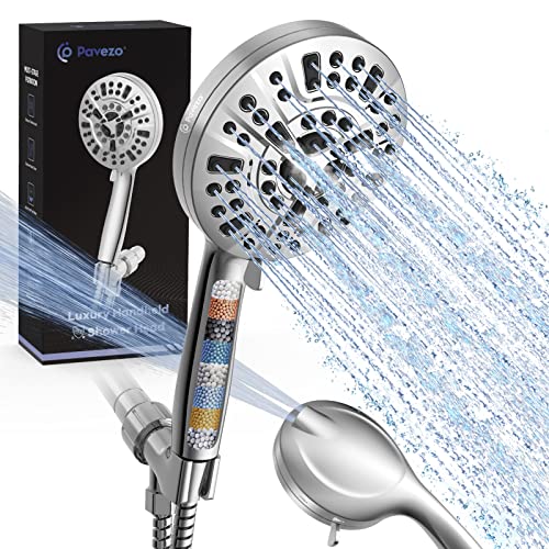 Pavezo High Pressure Shower Head Handheld 5" Large, Extra Long 70" SS Hose 10-mode Portable Detachable Shower Head with Hard Water Filter for Bathroom, Anti-clog & Powerful to Clean Tile & Pets