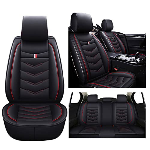 Axflong Car Seat Cover for Dodge Challenger 2000-2022, Durable Wear Resistant Waterproof Vehicle Cushion Cover, Breathable No Odor Premium Leather Vehicle Seat Covers.(Standard,Black Red)