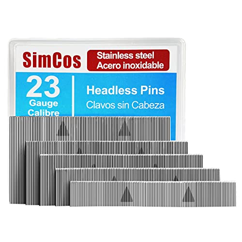SimCos 23 Gauge Stainless Steel Pin Nails Headless Pinner Nails (2/5",3/5",4/5",1",1-3/8") assorted 5 sizes for Molding Cabinetry Building Assembly (5000)
