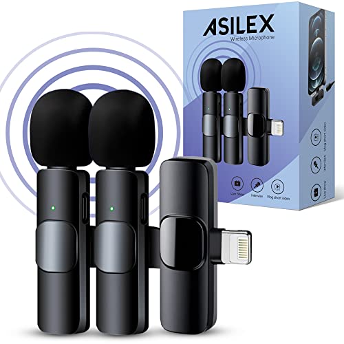 ASILEX Wireless Microphones-2Pcs -Microphone for iPhone - Mini Microphone - Podcast Microphone -Lavalier Microphone -6H Working Time (for iPhone)