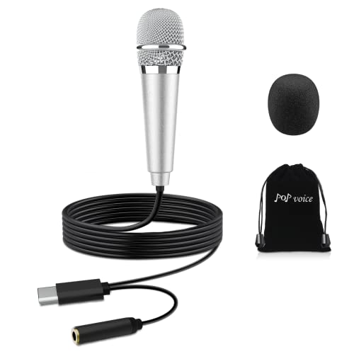 USB C Mini Karaoke Microphone for Android Phone, Laptop, Tablets Small ASMR Microphone for Voice Video Recording Singing, Vlogging, Podcasting YouTube (1 PCS Silver)