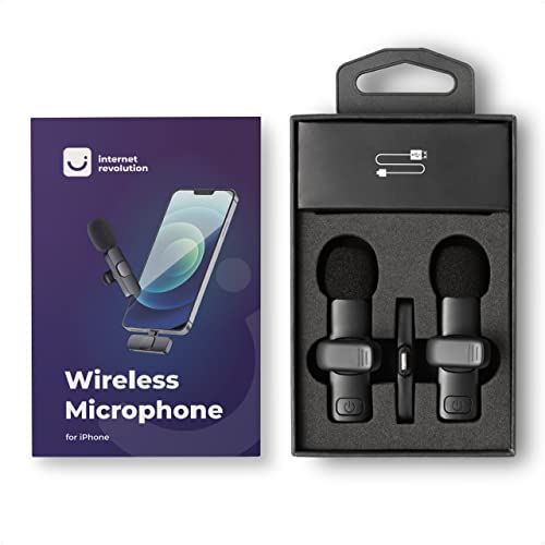 Internet Revolution 2 Pack Wireless Microphone for iPhone, iPhone Mic, Lavalier Microphone for iPhone, Mini Microphone iPhone, YouTube Microphone, iPhone Microphone for Video Recording, Lapel Mic