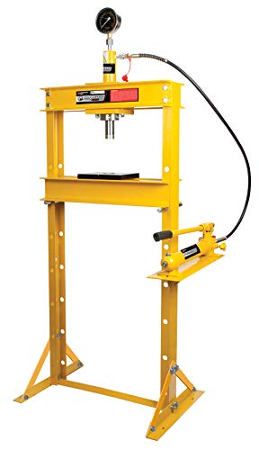 Performance Tool W41062 12 Ton Hydraulic Shop Press with Adjustable Height, Remote Cylinder, and Pressure Gauge for Heavy-Duty Tasks
