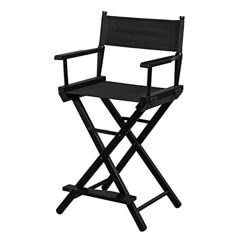 OmySalon Upgraded 24" Height Tall Director Chair Folding Artist Makeup with Replacement Cover Canvas, Storage Side Bags, Portable Footrest, Support 250 lbs,Solid Hardwood & Polyester Black