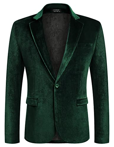 COOFANDY Men's Green Velvet Blazer Christmas Velvet Suit Jackets Holiday Dinner Jackets (Green XXXL)