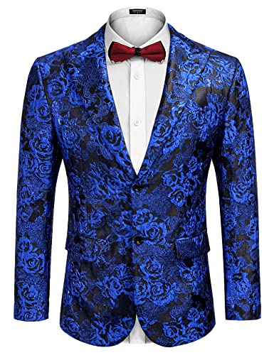 COOFANDY Men's Floral Tuxedo Jacket Rose Embroidered Suit Jacket Wedding Prom Dinner Party Blazer