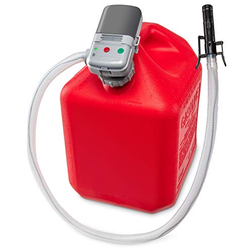 Deway Automatic Fuel Transfer Pump with Auto-Stop, AA Battery Powered, Advanced Adapter Fits All Size Cans, Extra Long Hose, Portable Liquid Pump for Gasoline, Diesel Fuel & More