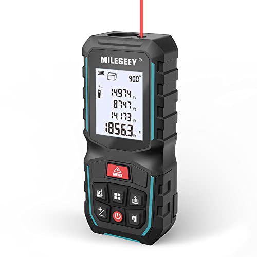 MiLESEEY Laser Measurement Tool 330FT with 0.06 Inch Accuracy, Distance Area Volume Measure and Pythagoras, Portable Handle Laser Tape Measure with ft/in/ft+in/m Unit Switch and Digital Angle