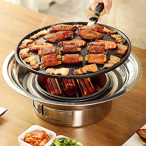 Baffect BBQ Charcoal Grill, 13.7 inch Non-stick Stainless Steel Korean Barbecue Grill, Portable Charcoal Stove for Outdoors Camping Picnic and Indoor Party Cooking