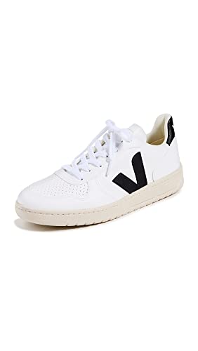 Veja Women's V-10 Lace Up Sneakers, White/Black, 7 Medium US