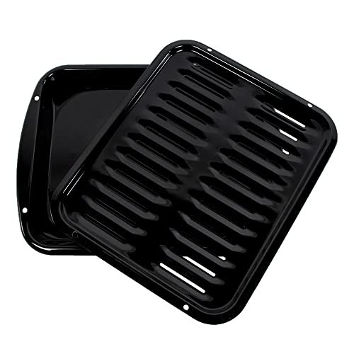 Certified Appliance Accessories SPL50016 Large 2-Piece Broiler Pan & Grill Set Porcelain-on-Steel 16-1/2"x12-3/4"x1-3/4" Broiler Pan for Oven, Black