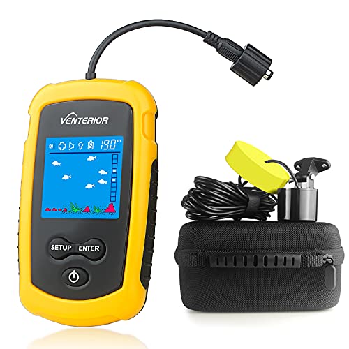 Venterior Portable Fish Finder Ice Kayak Boat Fishing Gear Water Depth Finder Handheld Fishfinder with Sonar Transducer and LCD Display