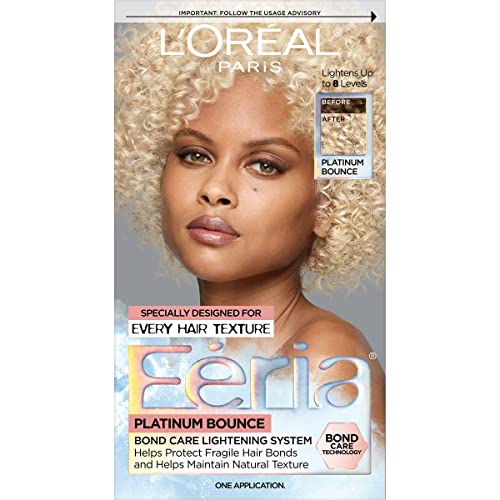 L'Oreal Paris Feria Platinum Bounce Bond Care Lightening System with Advanced bonding science protect fragile hair bonds from damage, all while radiantly lightening hair, Platinum Bounce, 1 kit