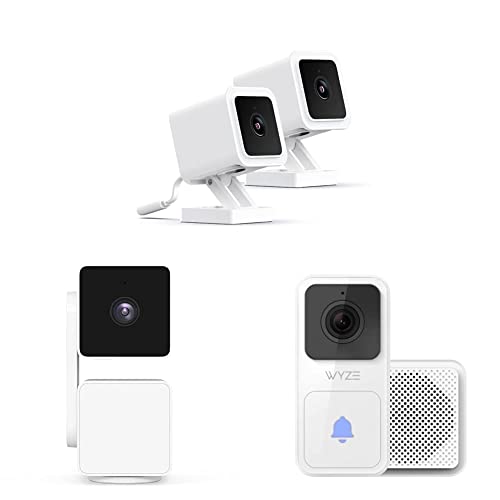 WYZE Cam v3 with Color Night Vision, 2-Pack & Cam Pan v3 Indoor/Outdoor IP65-Rated 1080p Pan/Tilt/Zoom Wi-Fi Smart Home Security Camera & Video Doorbell with Chime