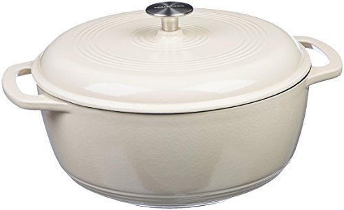 Amazon Basics Enameled Cast Iron Covered Dutch Oven, 6-Quart, White