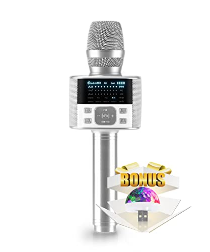 M100 - Bluetooth Karaoke Microphone, Carpool Karaoke Microphone, Bluetooth Microphone Wireless, Portable Handheld Karaoke Mic and Speaker with LED Screen, Wireless Microphones for Kids and Adults