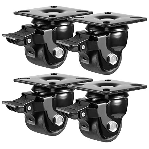 W B D WEIBIDA 2-inch Plate Swivel Caster Wheels Set of 4 Heavy Duty, Load Capacity 2200lbs, Low Gravity Center Black Extra Width Caster with Brake, Durable & Quiet & Sturdy Nylon Wheels for Industrial