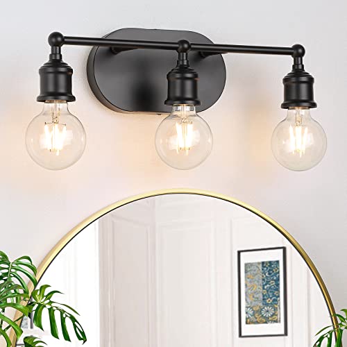 MAXvolador Bathroom Light Fixtures, 3-Light Black Vanity Light, Vintage Wall Sconce Lighting, Modern Wall Light Vanity Lights, Porch Wall Lamp for Mirror Kitchen, E26 Base, Globe Not Included