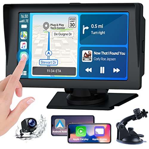 2023 Newest 7 Inch Wireless Apple Carplay & Android Auto Airplay with Backup Camera, Portable Car Stereo Radio with Bluetooth 5.0, GPS Navigation, Car Play Touchscreen, Calling, AUX/FM Transmitter