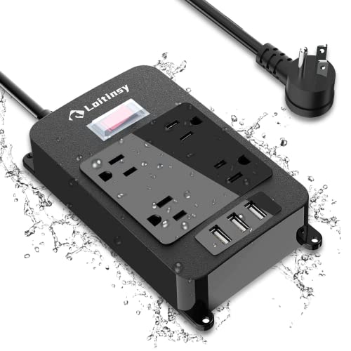 Outdoor Power Strip Weatherproof with 4 Outlets, Outdoor Surge Protector Waterproof, 3 USB Ports, 6 FT Extension Cord, Electric Shockproof, Plug Extender Wall Mount for Bathroom Kitchen Patio
