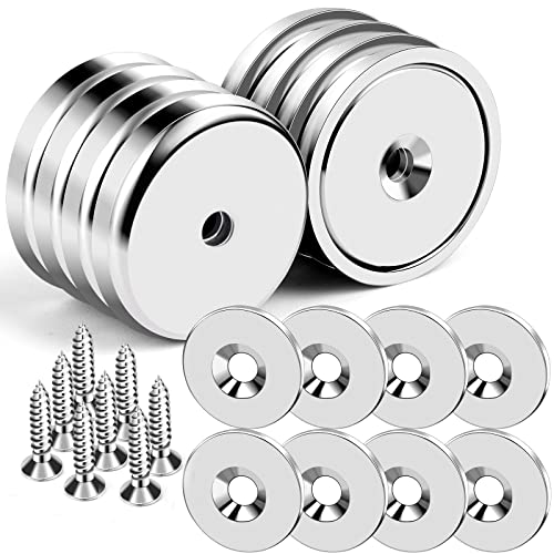 DIYMAG Neodymium Round Base Cup Magnet,110LBS Strong Rare Earth Magnets with Heavy Duty Countersunk Hole,Stainless Screws,Iron Sheet for Refrigerator Magnets,Office,etc-Dia 1.26 inch-Pack of 8