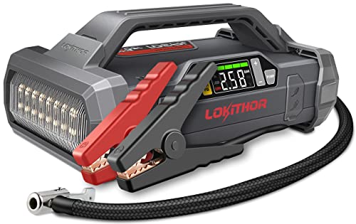 LOKITHOR JA301 Jump Starter with Air Compressor, 2000Amp 12V Car Battery Booster Pack for Up to 8L Gas or 6L Diesel, 150 PSI Tire Inflator with Digital Screen, 30 Months Ultra-Long Standby