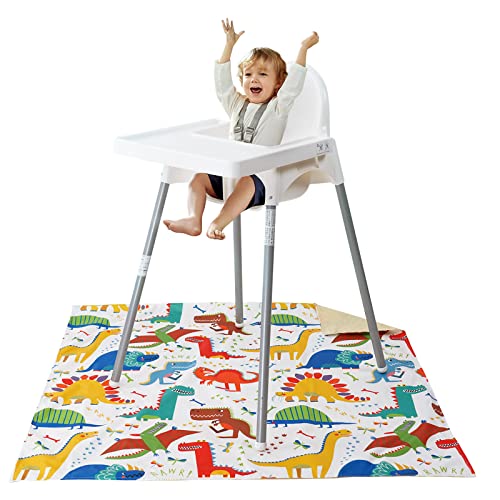 Baby Splat Mat for Under High Chair, Waterproof and Washable Splat Mat, Large Splat Mat, Portable Splash Mat and Table Cloth,43" x 43" (Dinosaur)