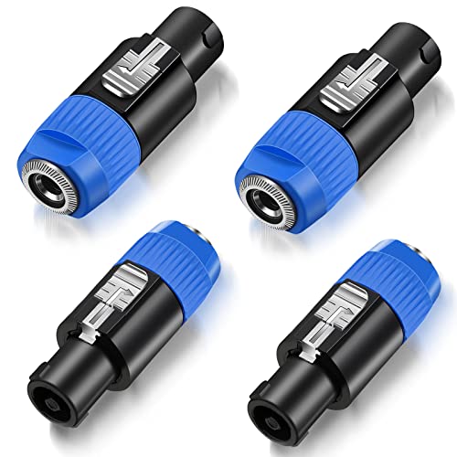 4 Pack NL4FC Speaker to 1/4 Adapter, Speaker Male to 1/4 inch TS Female Converter, 1/4 Inch Female to NL4FC Male Connectors, Work with 1/4 Port(Blue)