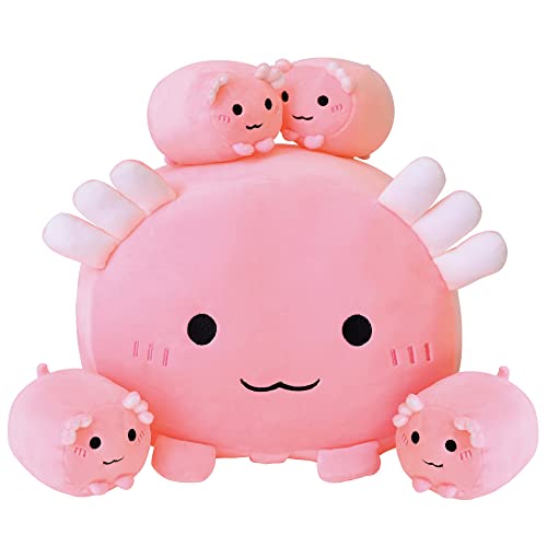 SQEQE Axolotl Plush Axolotl Stuffed Animal with 4 Baby Axolotl Plushie in Her Tummy, Soft Cotton Plushies Animal Pillow Gifts for Kids(Pink)