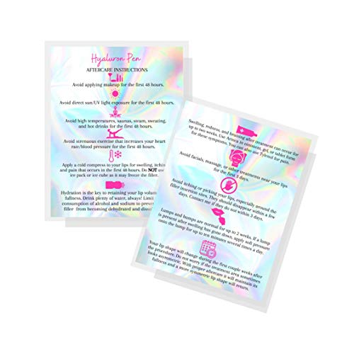 Hyaluron Pen Lip Filler Aftercare Card | 30 Pack | Postcard Size 4.25x5 inches | Non-Reflective Matte Rainbow Holographic Look Design