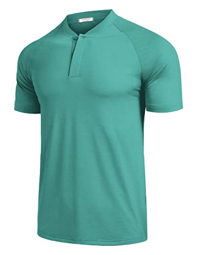 COOFANDY Men's Quick Dry Golf Shirts Short Sleeve Casual Collarless Polo Shirt Breathable Running Shirt Green