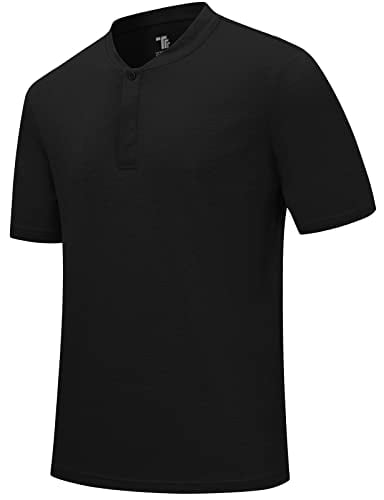 Rdruko Men's Golf Polo Shirts Short Sleeve Quick Dry Lightweight Collarless Henley Shirts, Black, XL