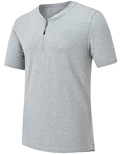 JINSHI Men Golf Polo Shirt Short Sleeve Quick Dry Collarless Zipper Workout Shirt Light Grey,L