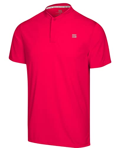 Three Sixty Six Quick Dry Collarless Golf Shirts for Men - Short Sleeve Casual Polo, Stretch Fabric Fire Red