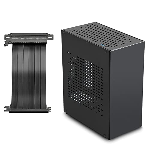 Aluminum Mini ITX Case with PCI Riser, JOYJOM Mini PC Case, SFF Small Form Factor PC Case, TX Computer Gaming Case Supports GPU Graphics Card (Black)