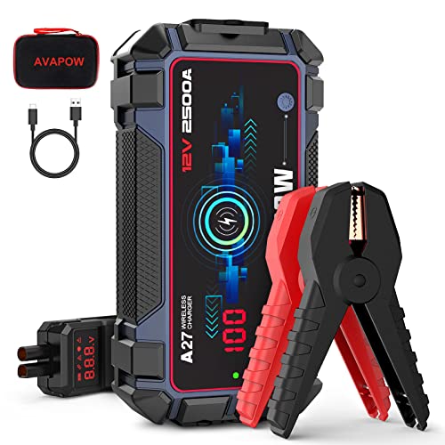 AVAPOW Car Battery Jump Starter 2500A Peak,Portable Jumpstart Starters for Up to 8L Gas 8L Diesel Engine with Booster Function,12V Lithium Jump Charger Pack Box with Smart Safety Clamp, IP65