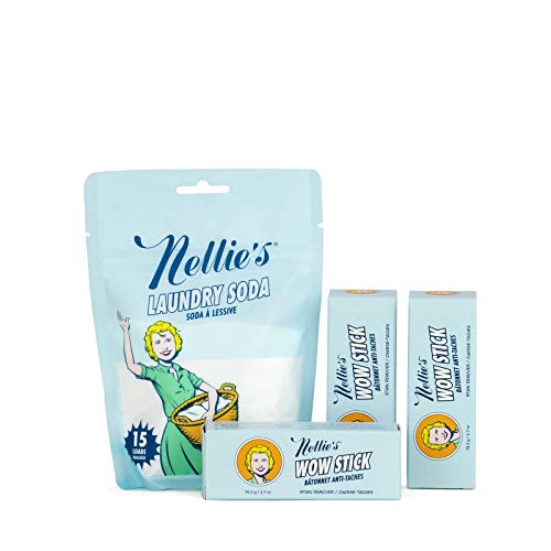 Nellie's Wow Stick Stain Remover Bundle - 3 Wow Stick Stain Removers with 15 Load Laundry Soda