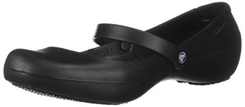 Crocs Women's Alice Flats | Slip Resistant Work Shoes Mary Jane, Black, 5