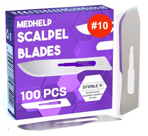 MedHelp Disposable Scalpel Blades #10 Pack of 100, Size 10 Surgical Blades, High Carbon Steel Dermaplane Blades. Individually Wrapped Scapel Blade, Sterile