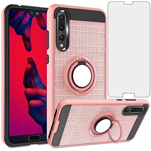 Asuwish Compatible with Huawei P20 Pro Case Tempered Glass Screen Protector Cover and Stand Ring Holder Slim Hard Rugged Cell Accessories Phone Cases for Hwauei Hawaii P 20Pro 20 P20pro Rose Gold