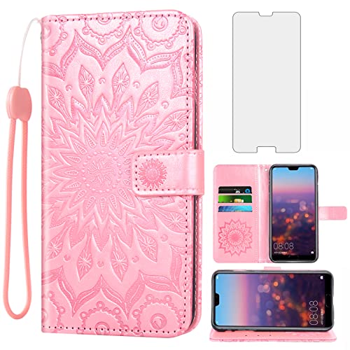 Asuwish Phone Case for Huawei P20 Pro Wallet Cases with Tempered Glass Screen Protector and Leather Slim Flip Cover Card Holder Stand Cell Accessories Hwauei Hawaii P 20Pro 20 P20pro Women Rose Gold