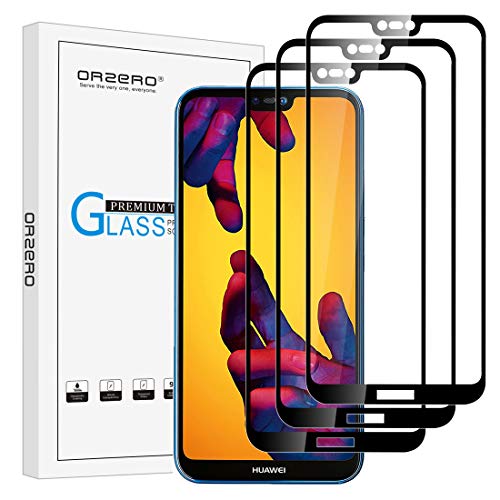 Orzero (3 Pack) Tempered Glass Screen Protector Compatible for Huawei P20 Lite, 2.5D Arc Edges 9 Hardness HD Anti-Scratch Full-Coverage (Lifetime Replacement)