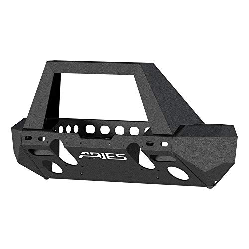 ARIES 2082093 TrailChaser Black Aluminum Front Bumper with Brush Guard and Winch Mount, Select Jeep Wrangler JL, Gladiator