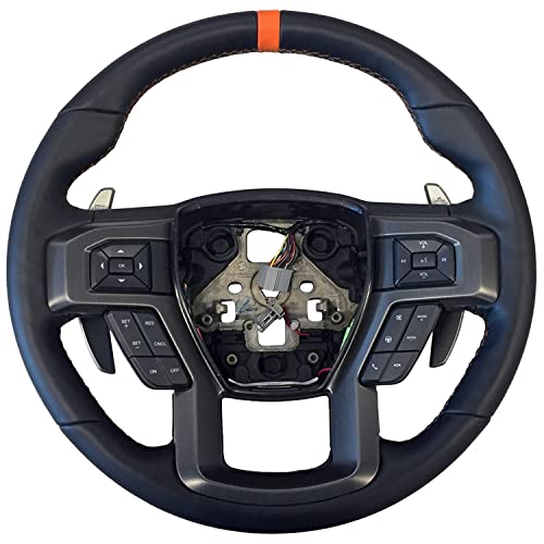 Ford Performance Parts M-3600-F15ROR Steering Wheel Kit; Raptor Style; Black Leather w/Orange Stitching/Orange Sightline; Incl. Wire Harness/Trim Bezel/Steering Wheel Controls/Installation Hardware;