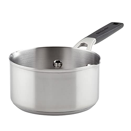 KitchenAid Saucepan with Pour Spouts, 1 Quart, Brushed Stainless Steel