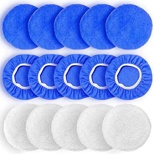 FONAROLL 5 to 6 Inch Car Polisher Pad Bonnet, 15Pcs Car Polishing Bonnet Buffing Pads, 10*Microfiber+5*Woollen