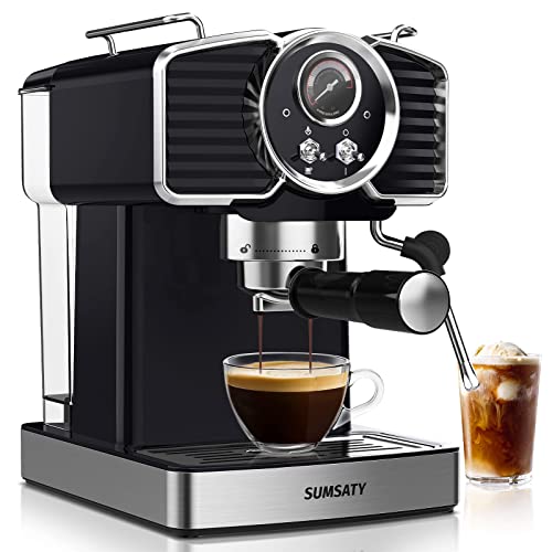 SUMSATY Espresso Coffee Machine 20 Bar, Retro Espresso Maker with Milk Frother Steamer Wand for Cappuccino, Latte, Macchiato, 1.8L Removable Water Tank, ETL Listed, Coffee Spoon, Vintage Black