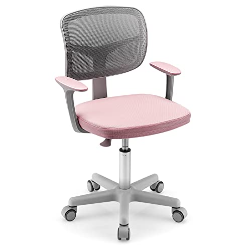 HONEY JOY Kids Desk Chair, Height Adjustable Children Study Chair, Swivel Mesh Task Student Chair, Sit-Brake Casters, Child Computer Desk Chair for Boys Girls Age 3-10 (Pink)
